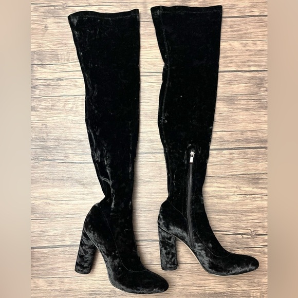 Shoes - Crushed Velvet Over-The-Knee Boots
